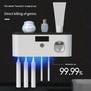 Intelligent UV Toothbrush Sanitizer Holder, With Automatic Squeezing Toothpaste Device, Wall Mounted UV Toothbrush Sanitizer Hol