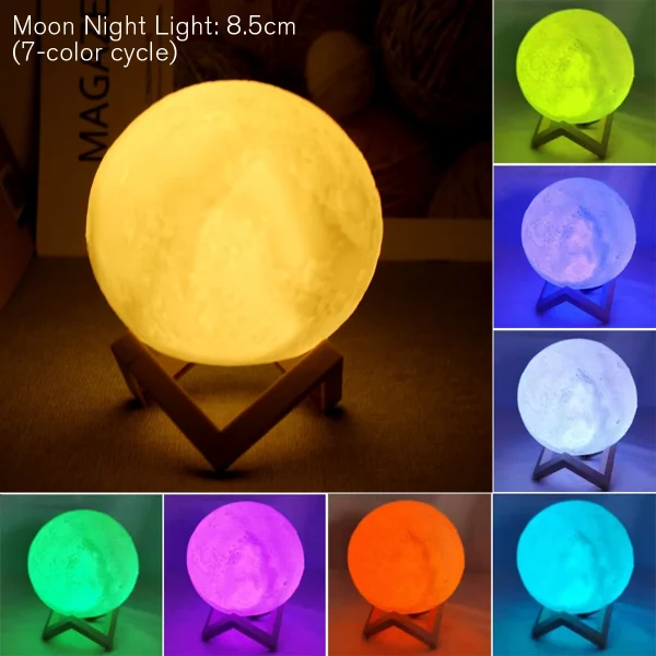 C5 8cm Moon LED Night Light Lamp Battery Powered With Stand Starry Lamp Bedroom Home Decor Night Lights Kids Gift Moon Lamp Xmas
