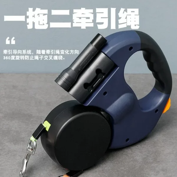 3m Retractable Dog Leash For Small Dogs Reflective Dual Pet Leash Lead 360 Swivel No Tangle Double Dog Walking Leash With Lights